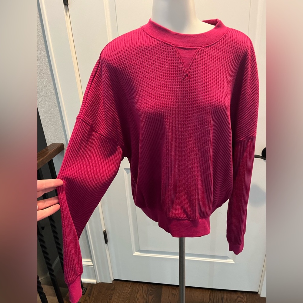 Vibrant Pink fuchsia, thermal, long sleeve shirt, Waffle Knit GAP medium